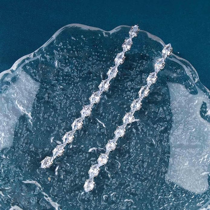 Vintage Rhinestone Chain Drop Earrings Silver