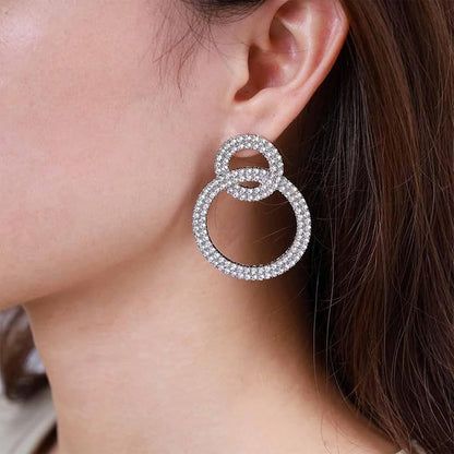Vintage Crystal Circle Drop Earrings Double