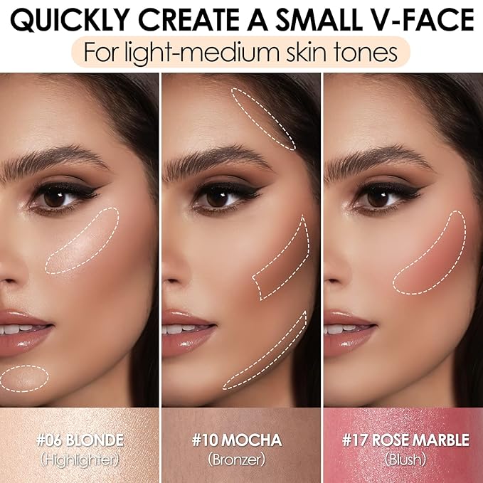 FOCALLURE 3 Pcs Cream Contour Sticks,Shades with Highlighter Finishing Makeup,LIGHT-MEDIUM