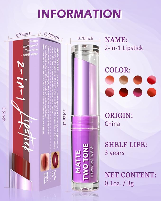 Glitter Matte Lipstick, 2 In 1 Two Tone Glitter