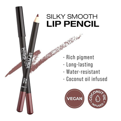 KISS New York Professional Slim Lip Pencil, Creamy Soft Lip Liner, Smooth Long-Lasting Rich Lip Color, Natural Lip Makeup, Water-Resistant Lip Crayon (Coffee)