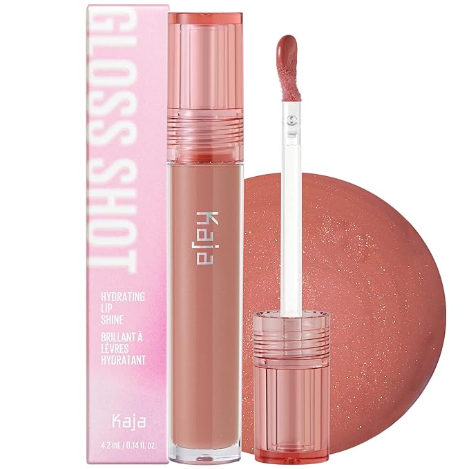 Kaja Lip Gloss - Gloss Shot | with Jojoba Oil, Tinted Shimmer, Hydrating, Non-sticky, Juicy, Nude, Plumper Looking Lips, 03 Honey Drizzle, 0.14 Fl Oz