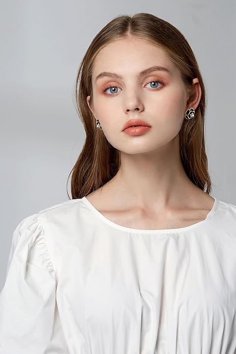 CLASSYZINT Gold/White/Red/Black Flower Stud Earrings