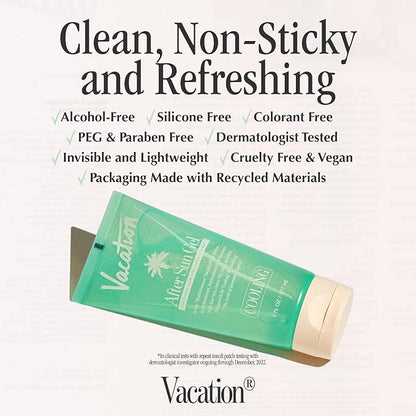 VACATION After Sun Gel + Airfreshener Bundle, Soothing Aloe Vera Gel for Sunburn Relief, Hydrating After Sun Care, Non-Sticky Cooling Aloe Gel, Sunburn Relief, Alcohol Free, 6 fl. oz.