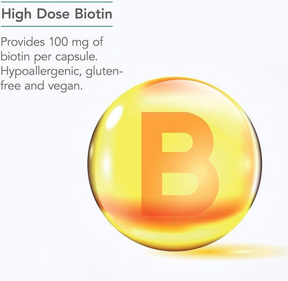 Nutricology HiBiotin Supplement - Extra Strength Biotin Pills, 100,000mcg Biotin, High Dose Biotin, Vegetarian Capsules, Hypoallergenic, Gluten Free - 90 Count