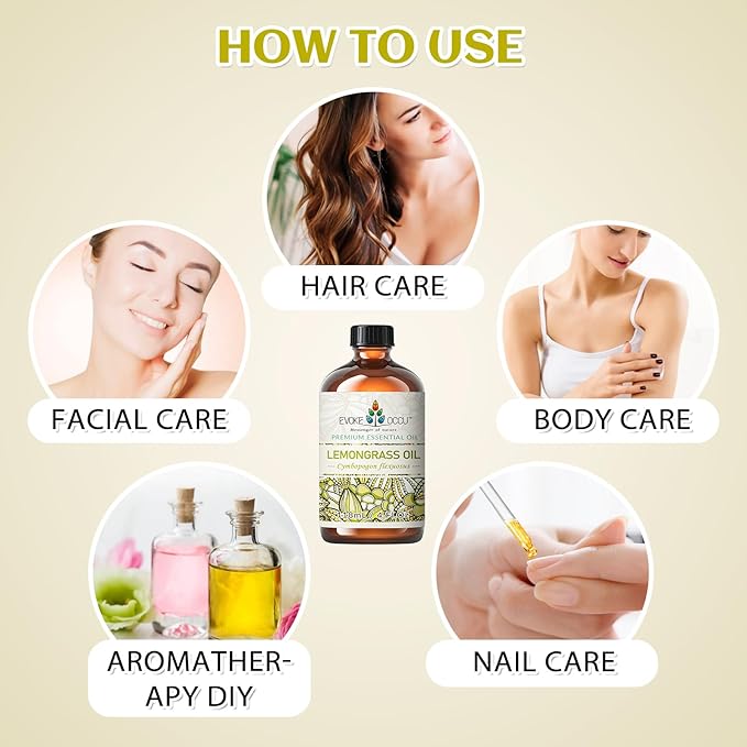 EVOKE OCCU Lemongrass Essential Oil for Diffuser Candle Spray Soap Making - 4 FL Oz