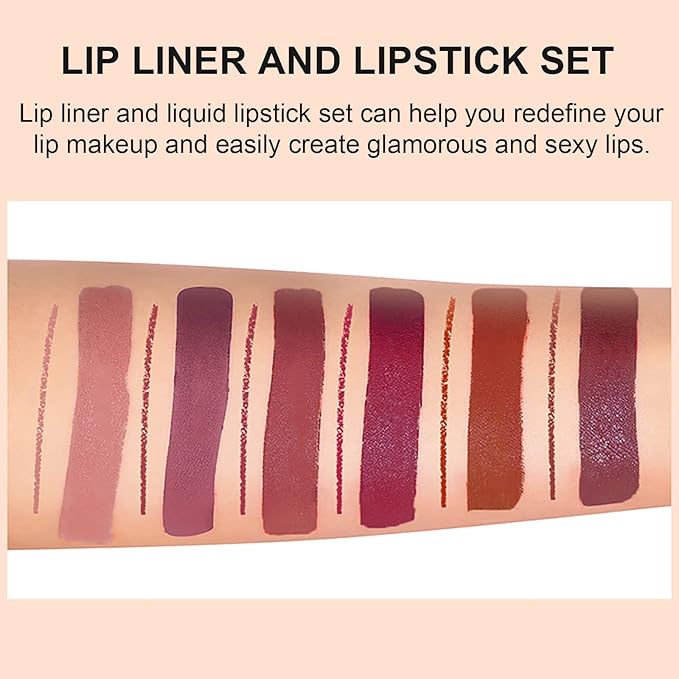 12Pcs Lip Liner and Lipstick Set, Super Long Long