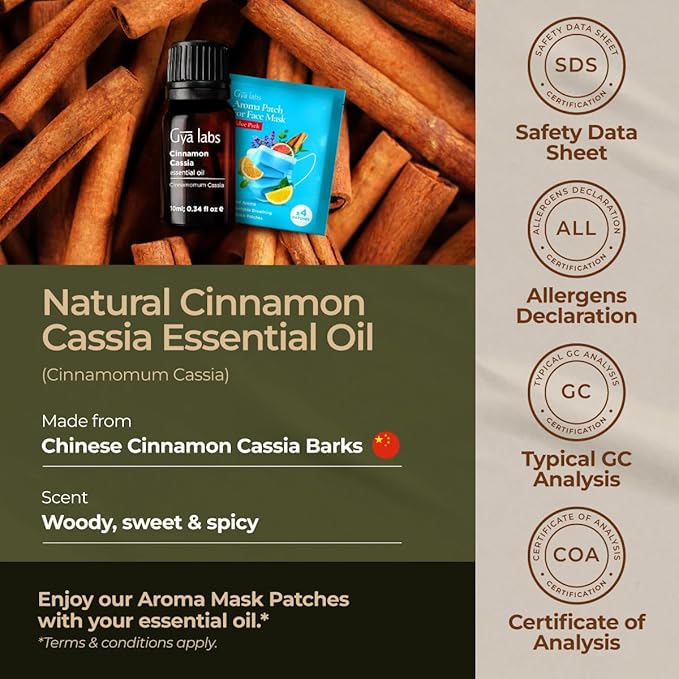 Gya Labs Cinnamon Cassia Essential Oil - 0.34 Fl Oz - 100% Pure Natural Cassia Oil for Hair & Skin, Diffuser, DIY Recipes & Candle Making Scent, Personal Care