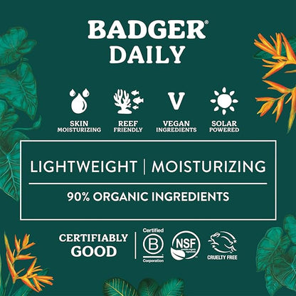 Badger Mineral Daily Sunscreen with Zinc Oxide, Organic Sunscreen Moisturizer with SPF 30, Hydrating Everyday Sunscreen Lotion, Vegan, Gluten Free & Unscented Body Sunscreen, 4 fl oz (2 Pack)