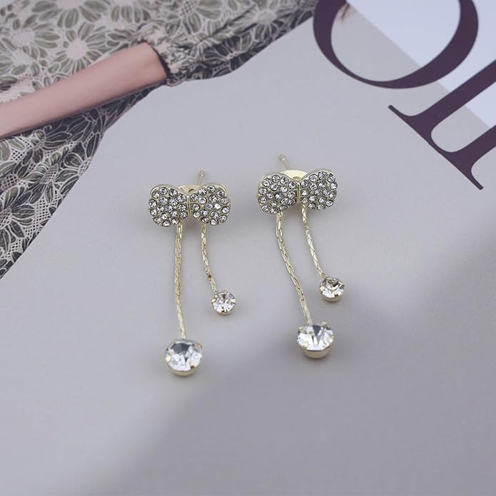 Vintage Crystal Bow Chain Drop Earrings