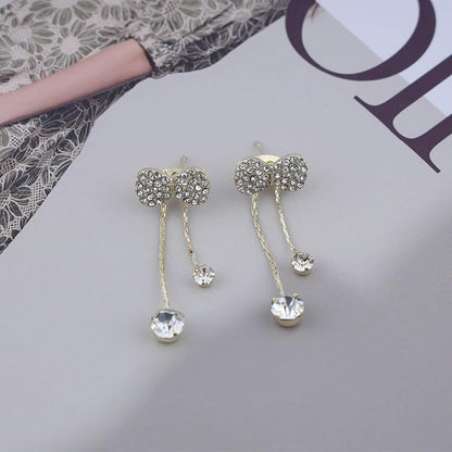 Vintage Crystal Bow Chain Drop Earrings