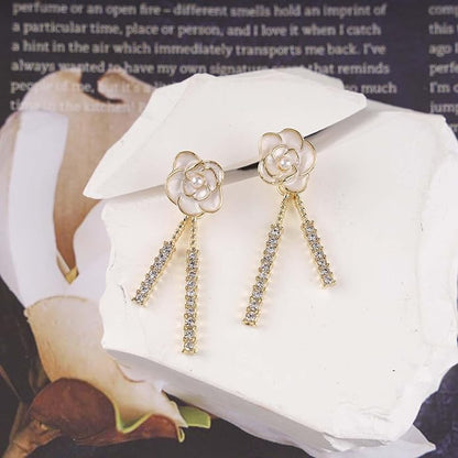 Vintage Crystal Flower Drop Earrings Pearl