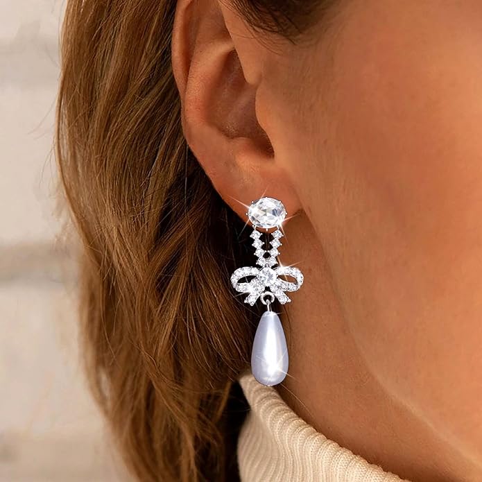 Vintage Teardrop Pearl Dangle Earrings Long