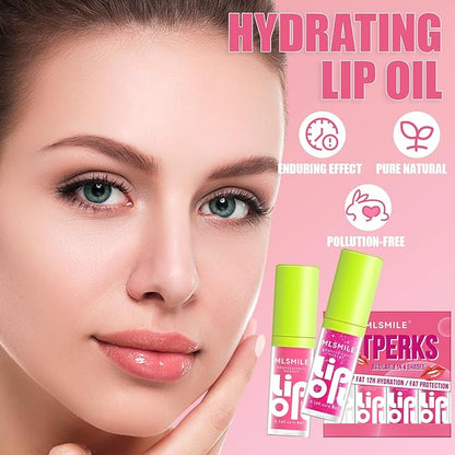 4 Colors Fat Lip Oil Set, Big Brush Head Hydrating Lip Glow Oil Lip Plumper Gloss, Shiny Transparent Lip Gloss Tinted Plumping Lip Oils, Non-sticky Long Lasting Fresh Clear Smooth Lip Care - A