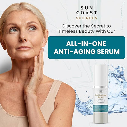 Sun Coast Sciences - Total Package Serum, All-In-One Vitamin C, Hyaluronic Acid, Peptides Serum For Face, Anti-Aging Facial Super Serum for Wrinkles, Age Spots - 1 fl oz (4)