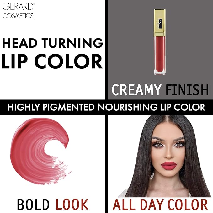 Gerard Cosmetics Color Your Smile Lip Gloss Rose Hill | Super Pigmented Red Lip Gloss with LED Light and Mirror | Shiny Finish | Hydrating Liquid Lip Color | Cruelty Free and Made in USA