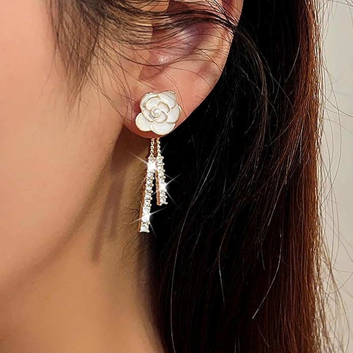 Vintage Crystal Flower Drop Earrings Pearl