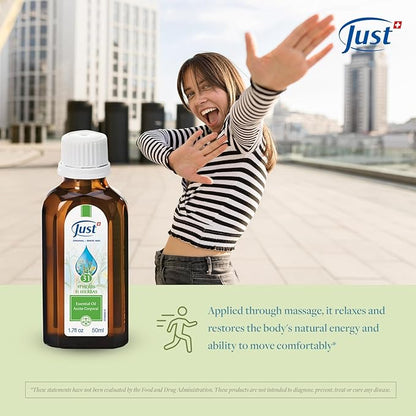 Essential Oil for The Whole Family. Swiss Just 31 Herbal Oil, Massage Oil for Muscle Soreness & Joint Pain. Contains Natural Eucalyptus Oil, 50ml.