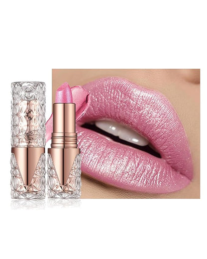 Glitter Lipstick Long Lasting,3D Metallic Liquid Lipstick Matte to Shimmer,Hydrating Non-Stick Lip Gloss,High Impact Lip Red Color Long Lasting Waterproof Transfer-proof Lip Stick Makeup for Women-02