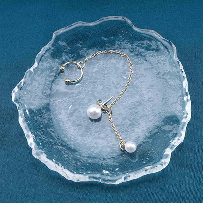 Vintage Pearl Cuff Chain Earrings Gold