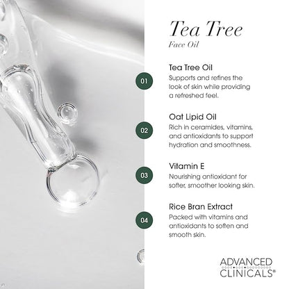 Advanced Clinicals Tea Tree Oil For Skin Facial Serum | Tea Tree Serum For Face With Vitamin E + Botanicals To Help Improve Appearance Of Large Pores & Skin Tone For Smoother Looking Skin, 1.8 Fl Oz