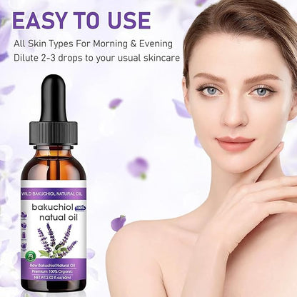 Bakuchiol Oil Organic, Natural Bakuchiol Serum for Face, Vegan Retinol Alternative with Squalane, Sensitive Skin Safe Soothes Irritated Skin, Reduces Fine Lines, Wrinkles(2Pcs- 2 Fl.oz)