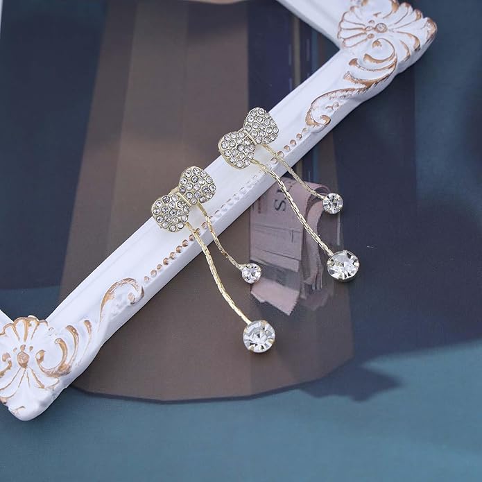 Vintage Crystal Bow Chain Drop Earrings