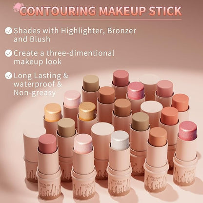 3pcs Face Contour Stick, Highlighter Stick Blush Stick Teen Girls