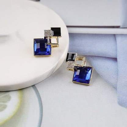 Vintage Crystal Square Drop Earrings Black Square Stud