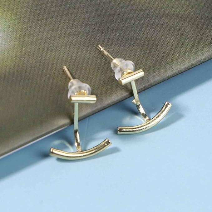 Boho Bar Ear Jacket Earrings Gold Stick Studs