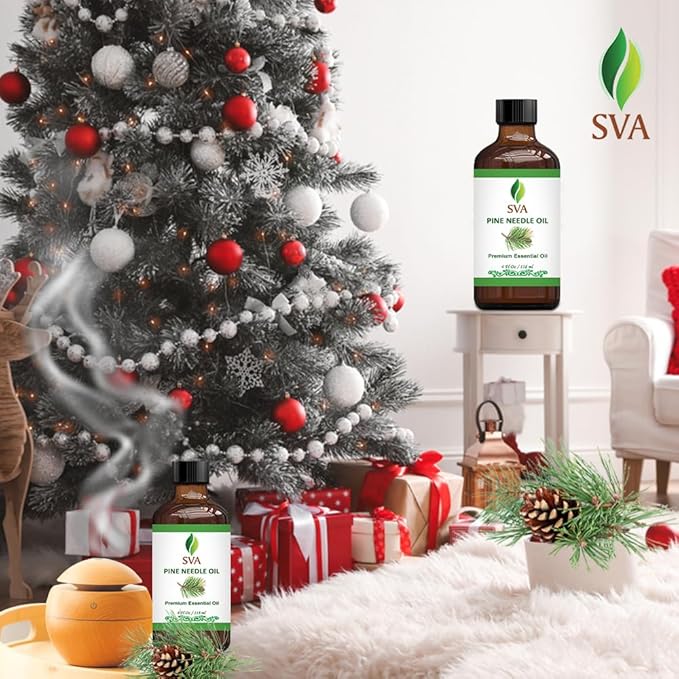 SVA Pine Needle Essential Oil – 4 Fl Oz – 100% Natural Pine Needle Oil - for Diffuser, Hair Care, Face, Skin Care, Aromatherapy, Scalp and Body Massage, Soap and Candle Making – with Dropper