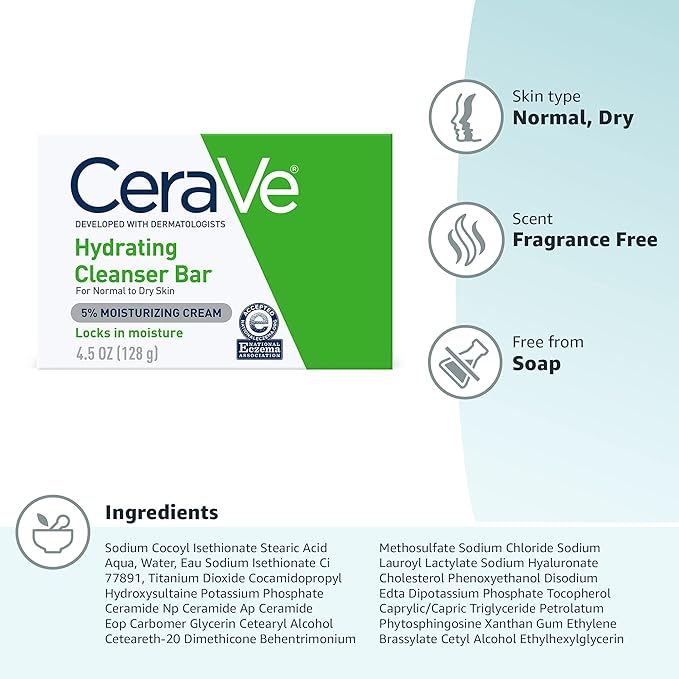 CeraVe Hydrating Cleanser Bar - Soap-Free