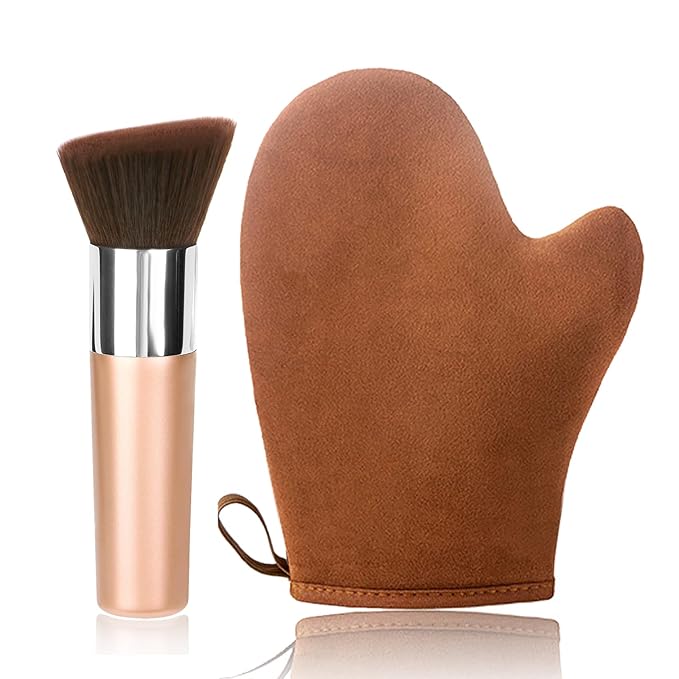 VNITT 2 IN 1 Self Tanning Mitt Applicator Kit Set,Self Tan Mitt,Self Tanning Glove and Self Tanner Brush,Sunscreen Brush- Fake Tan Applicator for Face and Body,Hands,Legs