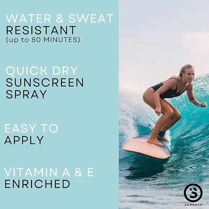 Surface Dry Touch Body Sunscreen Stick - Reef Safe, Ultra-Light & Clean Feeling, Broad Spectrum UVA/UVB Protection, Paraben Free, Hypoallergenic, Water Resistant, Fragrance Free - SPF 50, 1.5oz