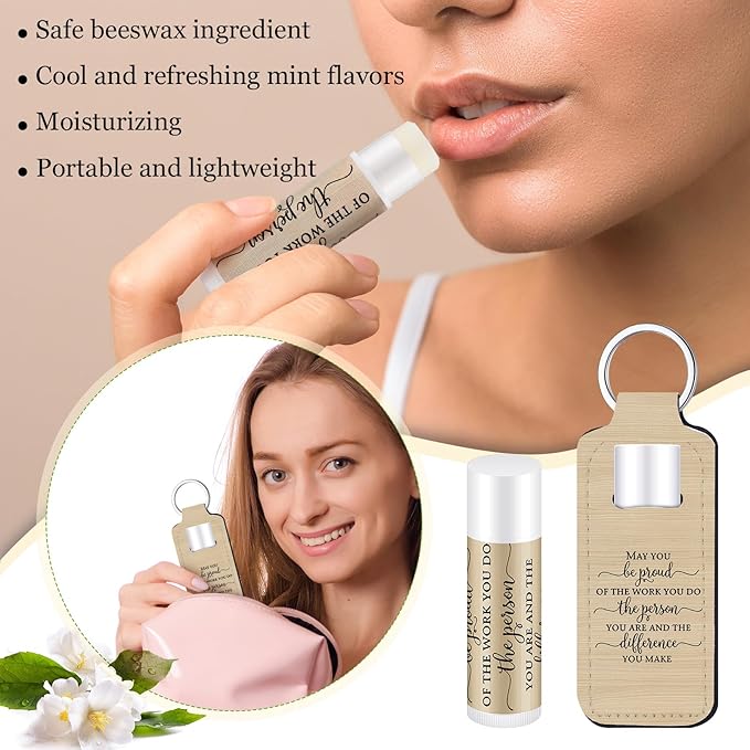 18 Sets Christian Inspiration Gift Lip Balm Bulk and Lipstick Holder Keychains Set Bible Verse Gift for Women Teacher Mom Church Favors(Proud)
