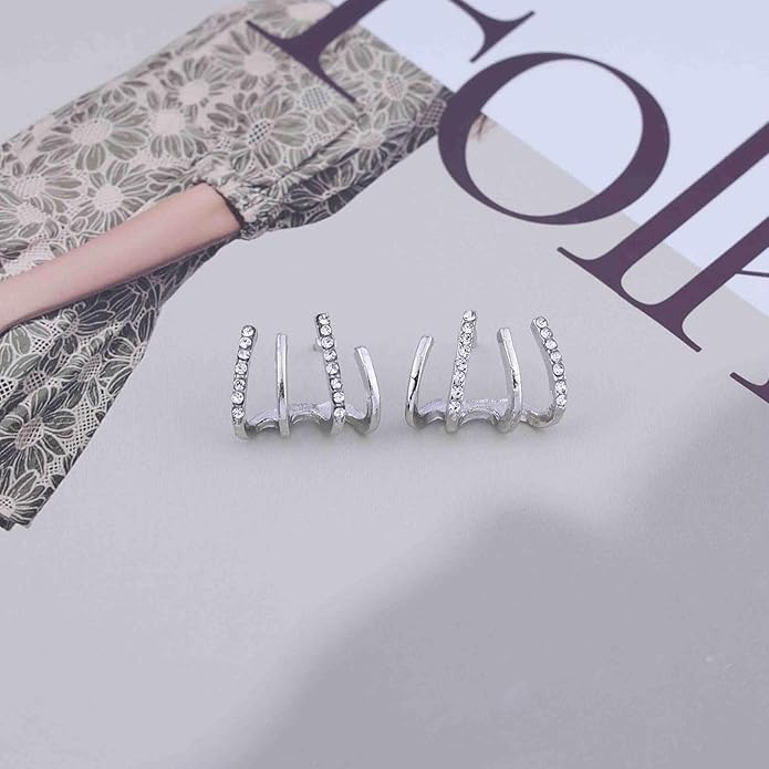 Boho Crystal Claw Earrings Silver Cz