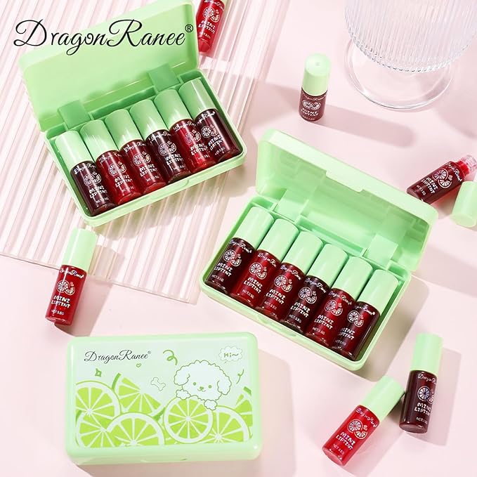 Lip Tint Korean Stain Set, 6 Colors Watery Lip Stain, Plumping Lip Gloss Mini Liquid Lipstick Long Lasting Waterproof Easy Apply Vivid Color