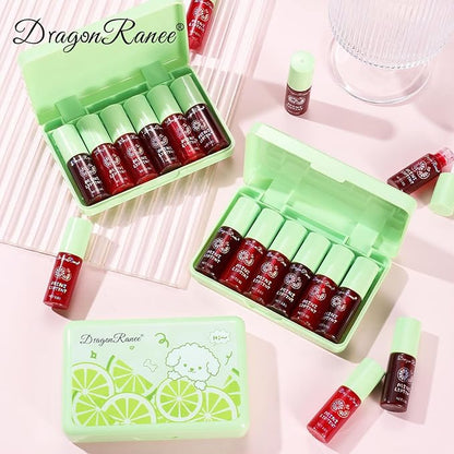 Lip Tint Korean Stain Set, 6 Colors Watery Lip Stain, Plumping Lip Gloss Mini Liquid Lipstick Long Lasting Waterproof Easy Apply Vivid Color
