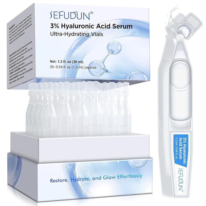3% Hyaluronic Acid Serum Ultra-Hydrating Vials (1 Box of 30), 3% Hyaluronic Acid Serum for Face, Single-Use 3% hyaluronic acid tubes, Intensive Hydration, Skin Tightening & Smoother, Anti-Aging