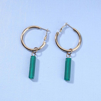 Boho Rectangle Green Jade Earrings Green Marbled Earrings