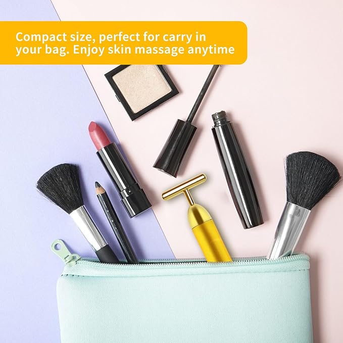 2 Pack T Shape Face Massager Beauty Bar Golden & Pink Facial Massager, Portable Electric Vibration Face Neck Body Massager for Firming Lifting Anti Aging Skin Tightening Wrinkle Reducing