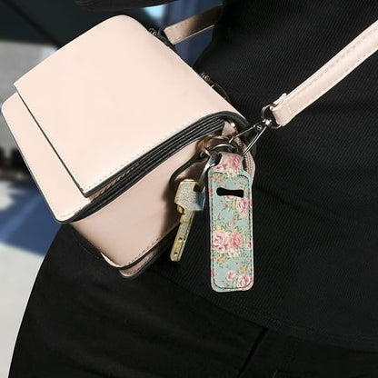 Elegant Peony Floral Lipstick Holder Keychain Keyring