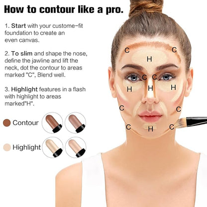 Contour Stick, 2Pcs Dual-Ended Highlighter Makeup Pen & + 02#)