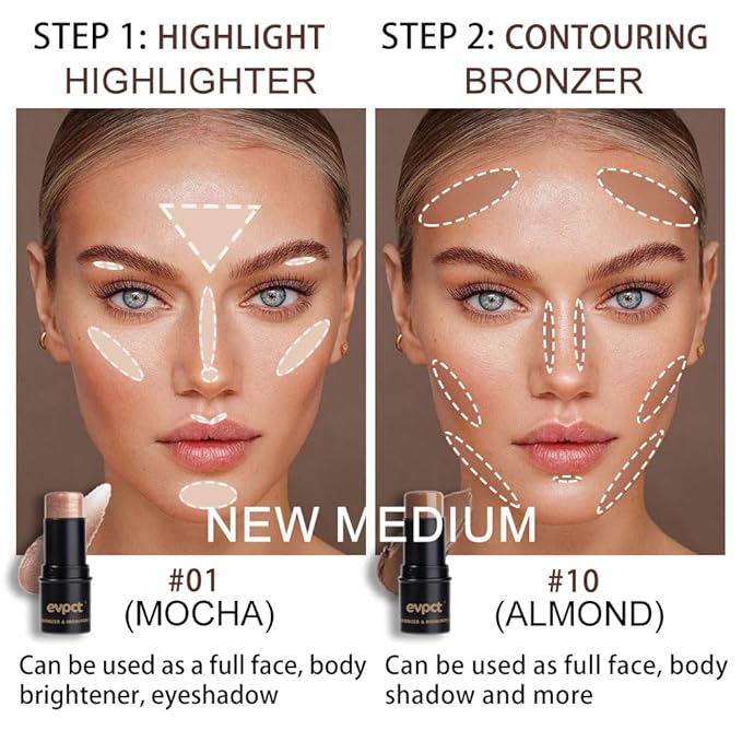 evpct 2Pcs Face Cream Contour Bronzer Sticks Makeup