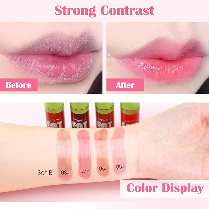 Boobeen 4PCS Lip Gloss Set, Moisturizing Hydrating Lip Oil Tinted Set, Lightweight Non-Sticky Lip Gloss Creates Glossy Lips, High Shine Lip Plumping Lipstick for Women and Girls