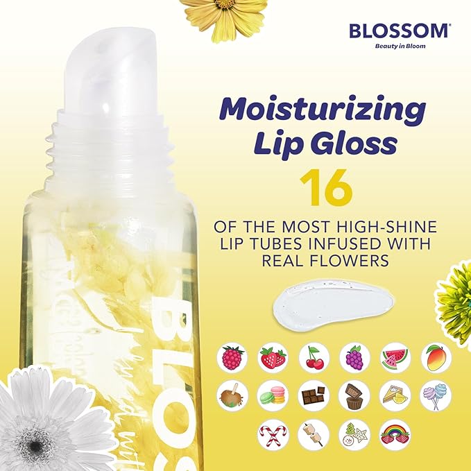 Blossom Scented Moisturizing Lip Gloss Tubes, Infused with Real Flowers, 0.3 fl. oz/9ml, Marshmallow