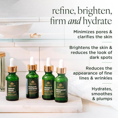 Tree of Life Beauty Facial Skin Care Set, Brightening, Firming, Hydrating, Dry Face, Dermatologist Tested - Niacinamide + Vitamin C + Retinol + Hyaluronic Acid Serum - 4 count of 1 Fl Oz