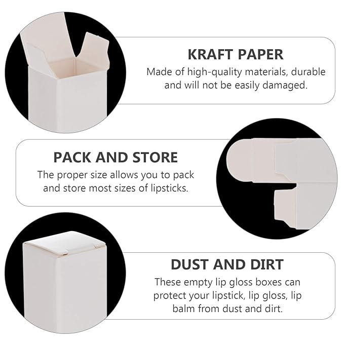 EXCEART Lipstick Pack Box 50 Pcs Lip Gloss Tubes Kraft Paper Packaging Boxes Lipstick Storage Boxes Lip Balm Wrapping Box (White) Paper Essential Oil Box