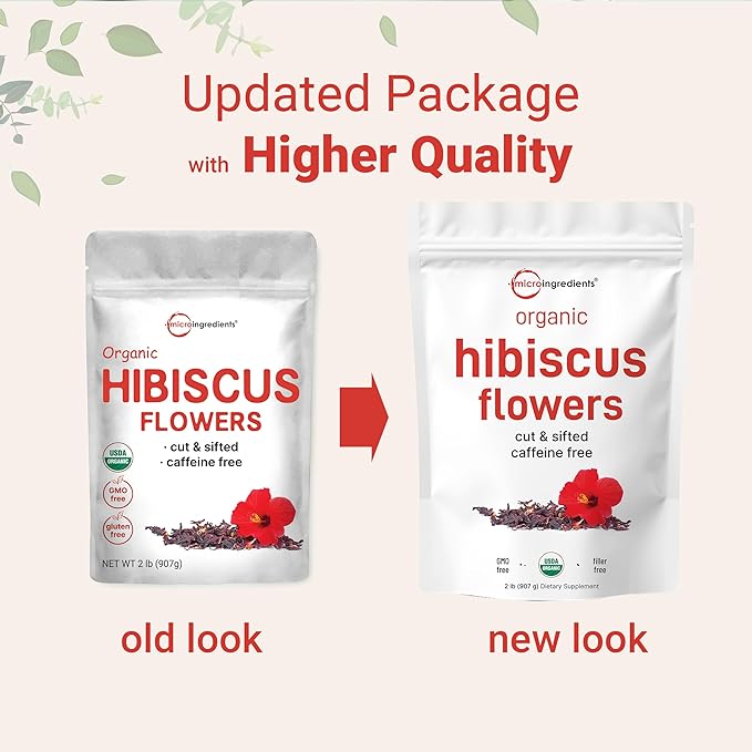 Organic Hibiscus Flowers, 2lbs (450+cups) | Flor de Jamaica, Loose Leaf Tea for Hibiscus Tea Bags | Cut & Sifted Dried Leaves | Caffeine Free, Non-GMO, No Sugar