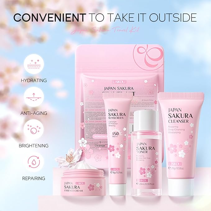 Sakura Travel Skincare Set for Teenage Cleaning
